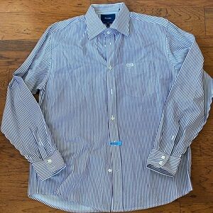 Faconnable Men’s navy/purple striped dress shirt- large